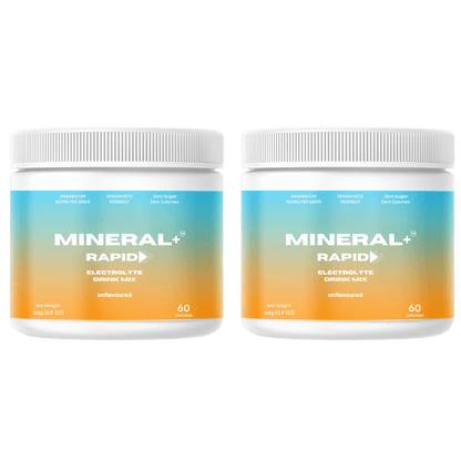 Mineral+ Rapid Electrolyte hydration drink powder mix for fast and rapid hydration with all natural ingredients, zero sugar, zero calories 100% natural and Australian made 