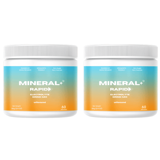 Mineral+ Rapid Electrolyte hydration drink powder mix for fast and rapid hydration with all natural ingredients, zero sugar, zero calories 100% natural and Australian made 